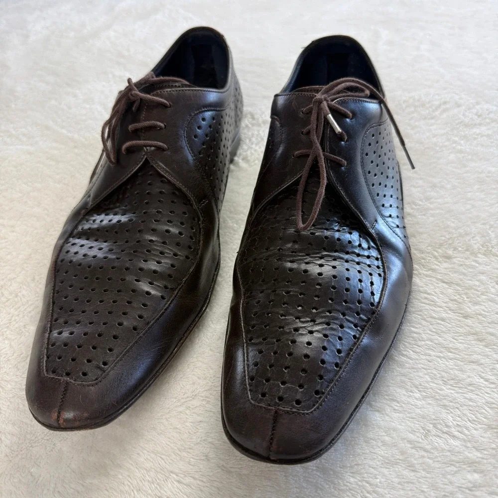 Vtg Mezlan Okanagan Oxford Mens 11M Brown Perforated Leather‎ Spain Y2K Luxury